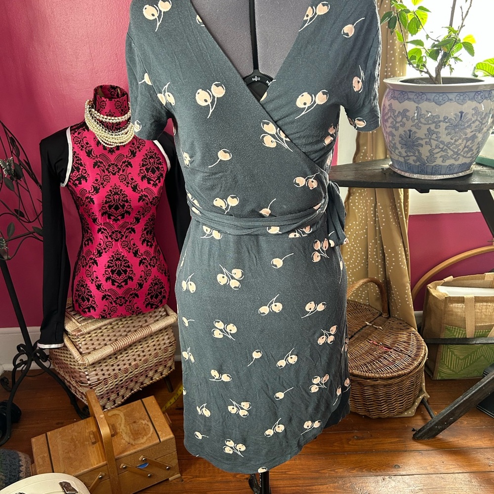 LOFT Grey and Pink Wrap Dress